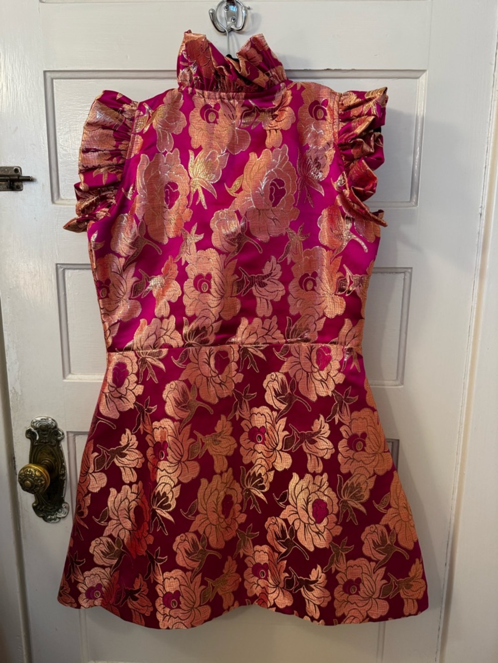 Sue Sartor Fairfield Mini Dress Hot Pink Gold Brocade Size Small NWOT - Picture 2 of 5